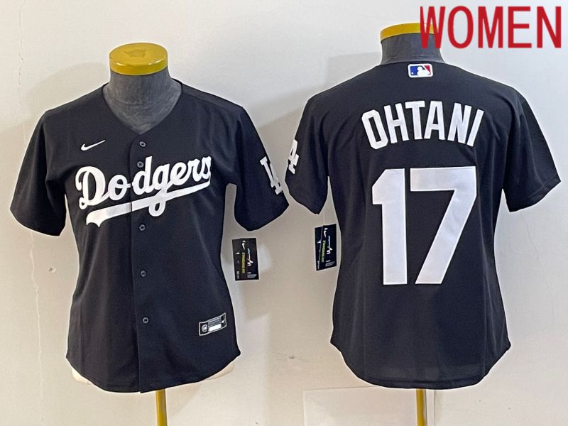 Women Los Angeles Dodgers #17 Ohtani Black Nike Game MLB Jersey style 1->women mlb jersey->Women Jersey
